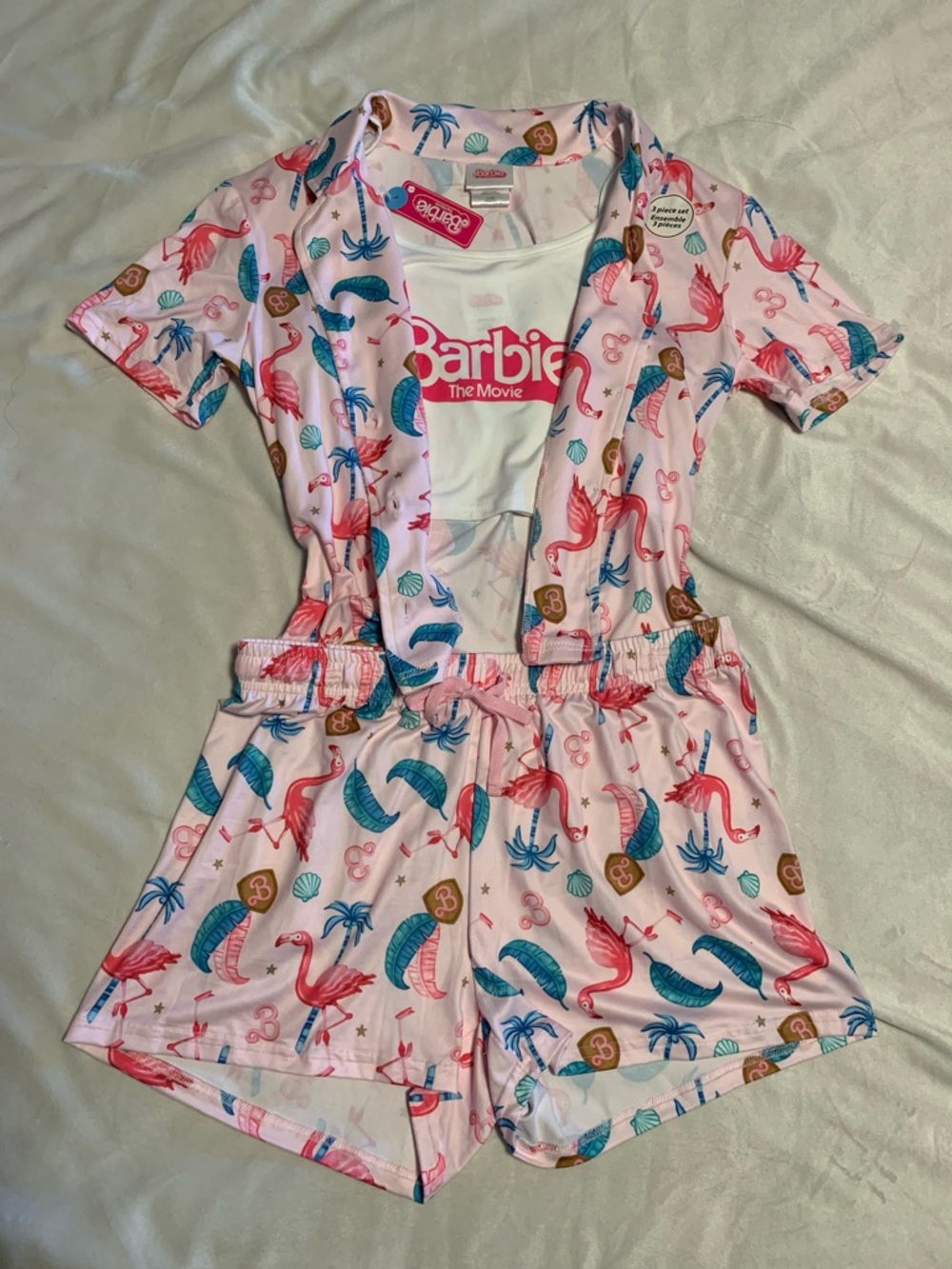 Barbie The Movie 3 Piece Flamingo Pyjama Set. Women’s Size Small NWT